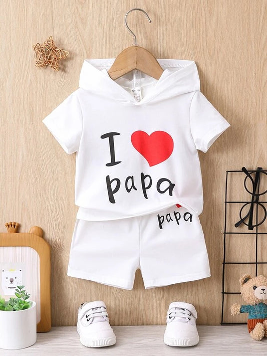 Baby Heart & Letter Graphic Hooded Tee & Shorts