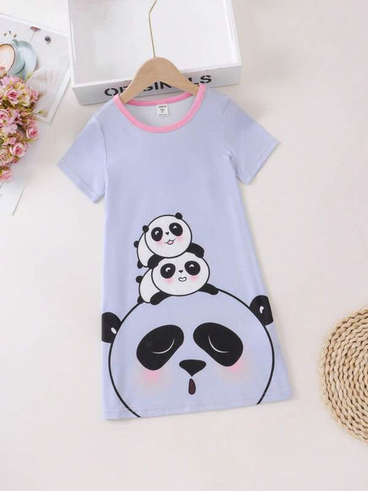 SHEIN Kids SUNSHNE Toddler Girls Panda Print Contrast Binding Sleep Dress