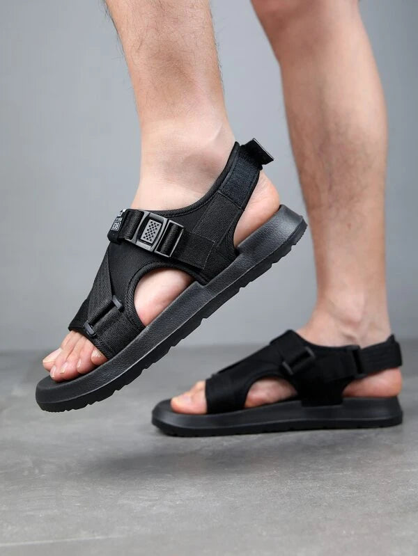 Men Release Buckle Decor Letter Detail Sandals, Sport Outdoor Fabric Sport Sandals