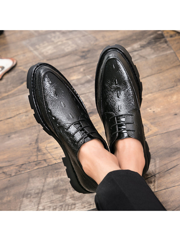 New Arrivals Men's Casual Shoes, Business Work Shoes With Crocodile Pattern & Pointed Toe, British Style Personality Pu Leather Elevator Shoes