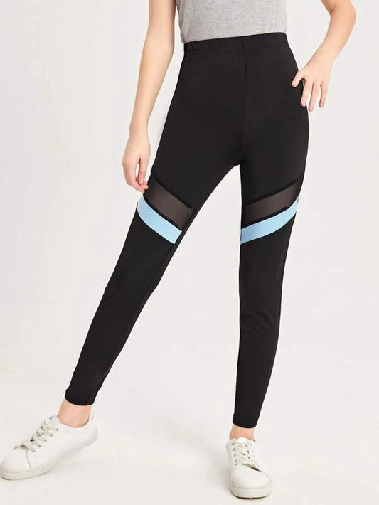 SHEIN Teen Girls Contrast Mesh Leggings