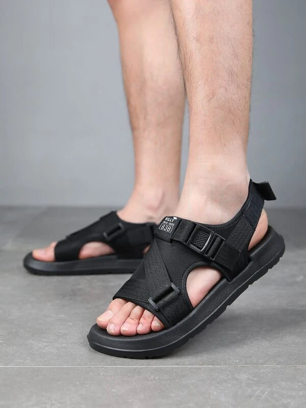 Men Release Buckle Decor Letter Detail Sandals, Sport Outdoor Fabric Sport Sandals
