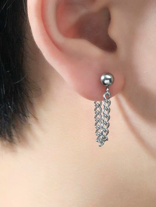 1pc Men Chain Design Earrings, Stainless Steel Jewelry