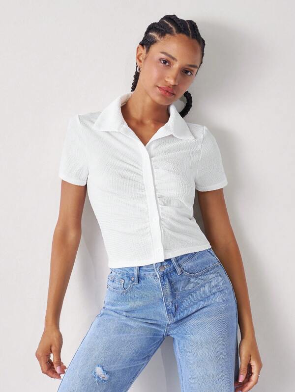 SHEIN EZwear Ruched Button Front Shirt