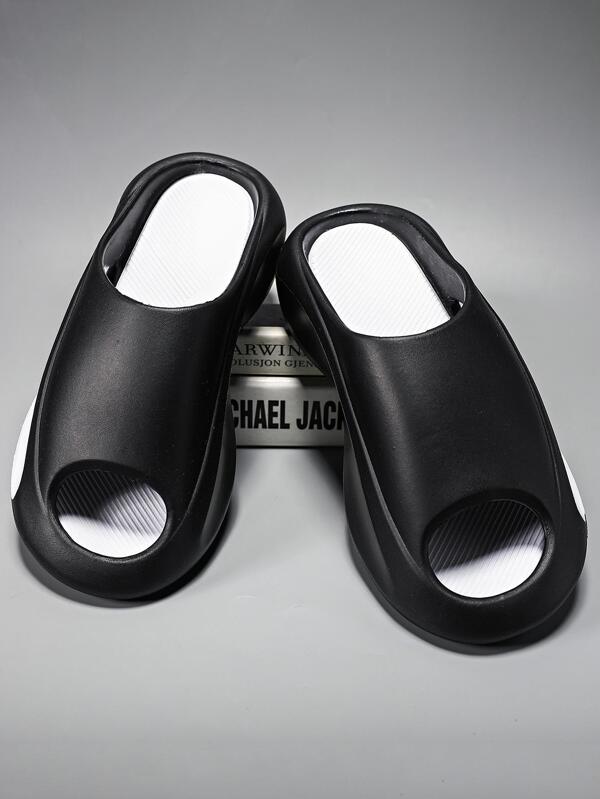 Fashionable Slides For Men, Two Tone Cut Out Design EVA Slippers