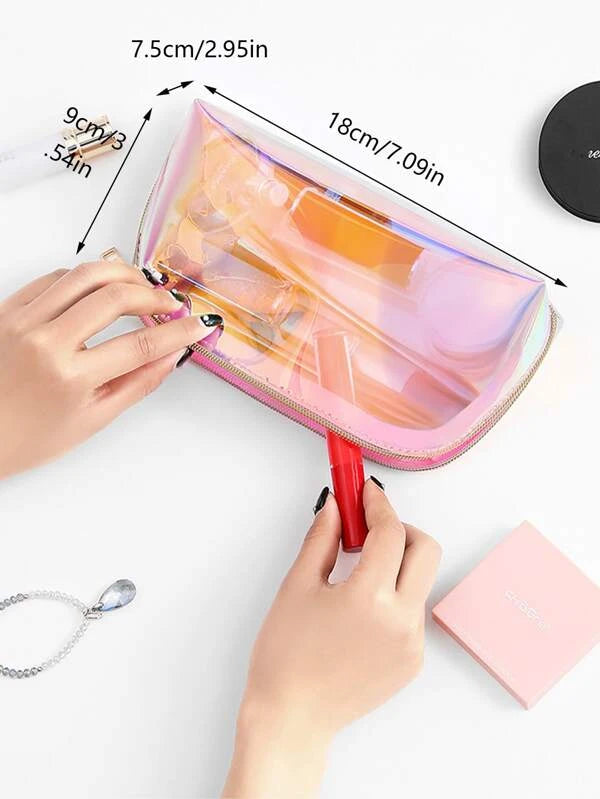 Transparent Pretty Makeup Bag Fashion Laser Travel Cosmetic Bag Toiletry Brush Bag Organizer