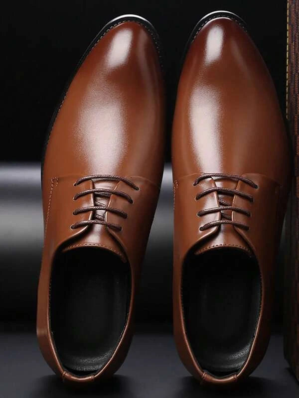 Men Lace Up Derby Shoes, Vintage Rust Brown Dress Shoes