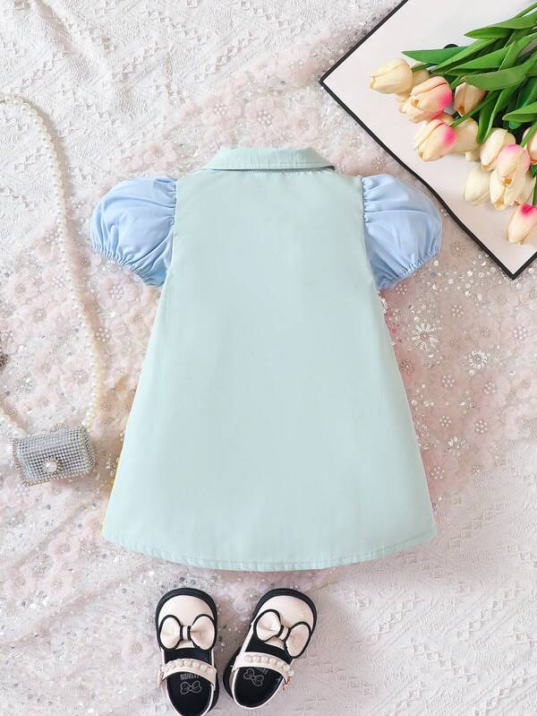 Baby Colorblock Puff Sleeve Shirt Dress