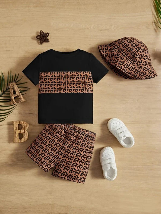 Baby Geo Print Tee & Shorts & Hat