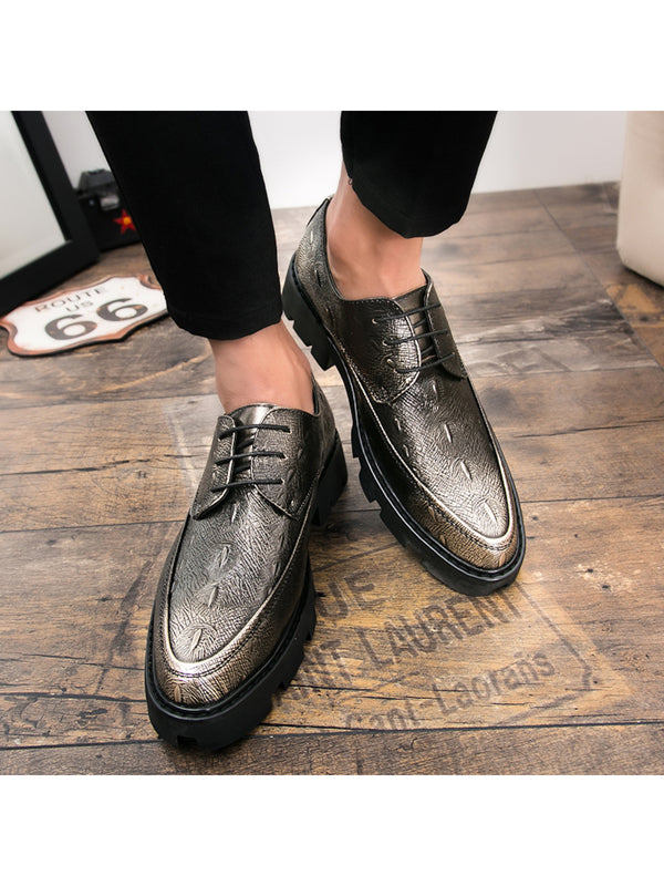 New Arrivals Men's Casual Shoes, Business Work Shoes With Crocodile Pattern & Pointed Toe, British Style Personality Pu Leather Elevator Shoes