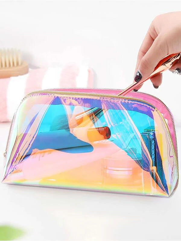 Transparent Pretty Makeup Bag Fashion Laser Travel Cosmetic Bag Toiletry Brush Bag Organizer