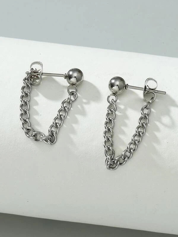 1pc Men Chain Design Earrings, Stainless Steel Jewelry