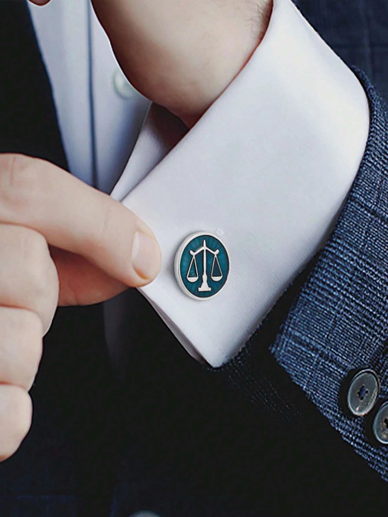 1pair Fashionable Zinc Alloy Libra Pattern Cufflinks For Men For Daily Decoration