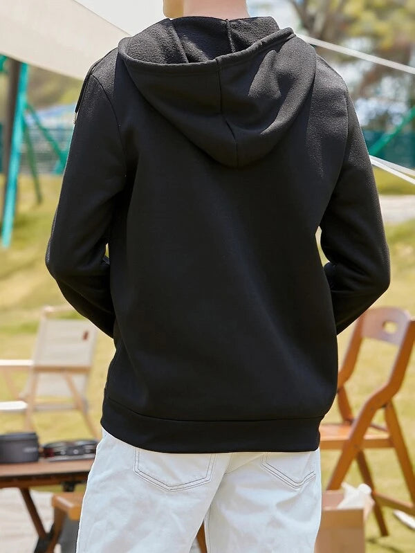 Men Zip Up Drawstring Thermal Hoodie