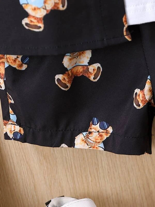 Baby Boy Bear Print Shirt & Shorts Without Tee