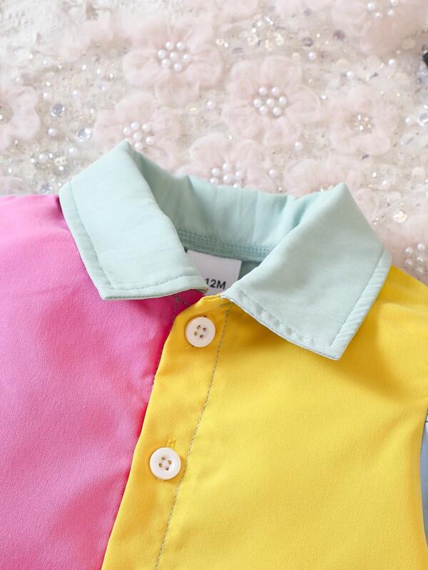 Baby Colorblock Puff Sleeve Shirt Dress