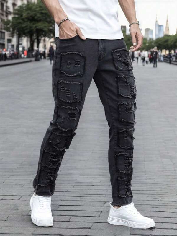 Men Ripped Frayed Skinny Jeans