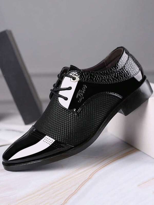 Men Letter Detail Oxford Shoes, Lace-up Front Fashion Dress Shoes