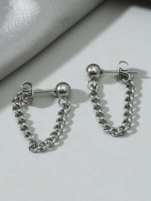 1pc Men Chain Design Earrings, Stainless Steel Jewelry