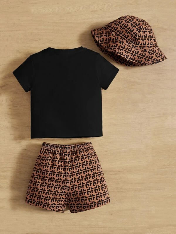 Baby Geo Print Tee & Shorts & Hat