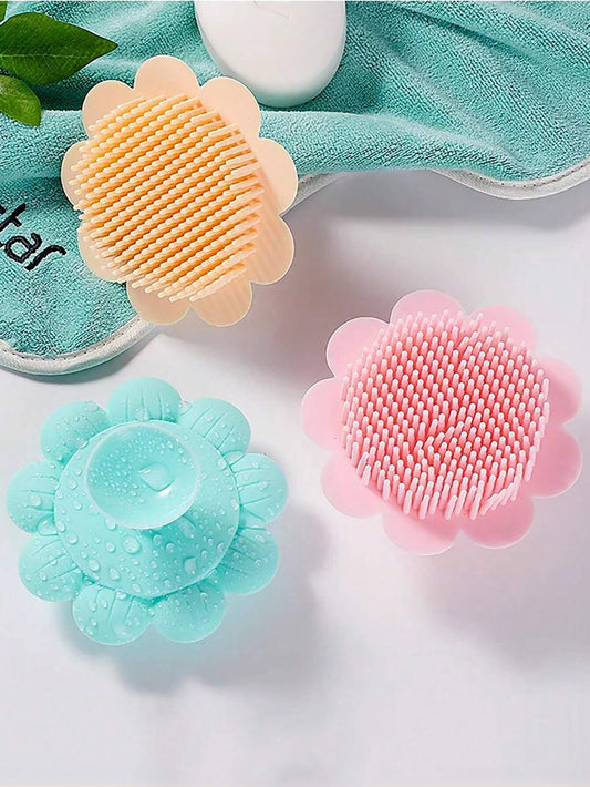 1pc Baby Random Color Flower Design Silicone Bath Brush