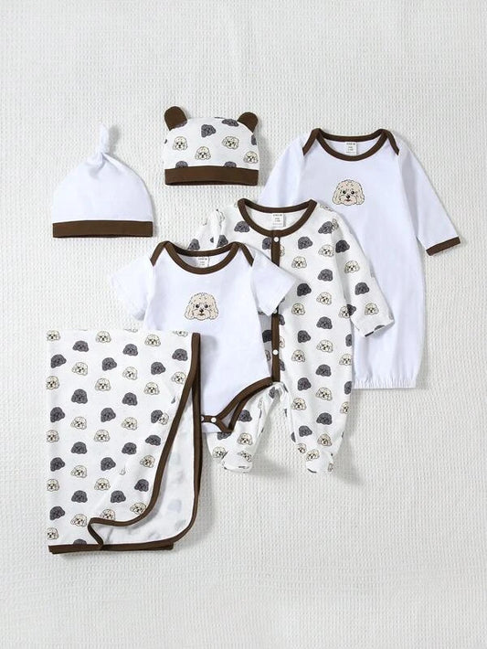 Baby 6pcs Cartoon Graphic Contrast Binding PJ Set