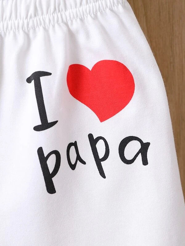 Baby Heart & Letter Graphic Hooded Tee & Shorts