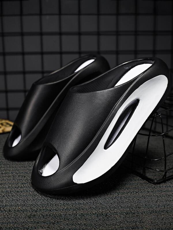 Fashionable Slides For Men, Two Tone Cut Out Design EVA Slippers