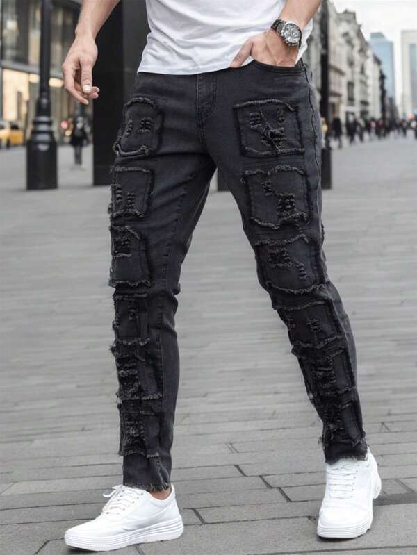 Men Ripped Frayed Skinny Jeans