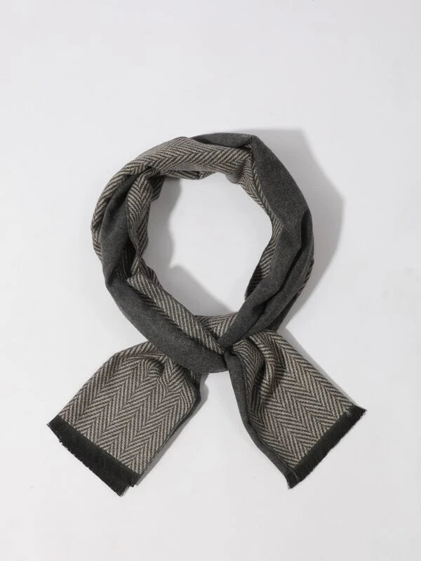 Men Chevron Pattern Raw Trim Scarf