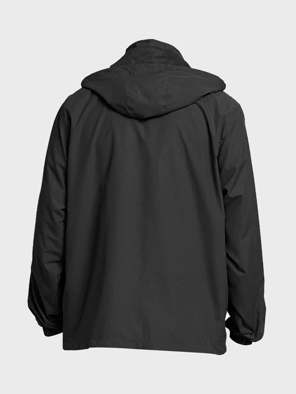 Men Zip Up Drawstring Hooded Windbreaker Jacket