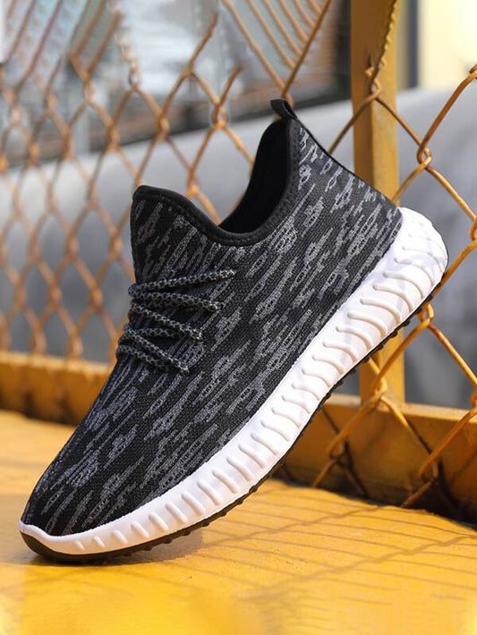 Sporty Sneakers For Men, Lace Up Decor Knit Running Shoes