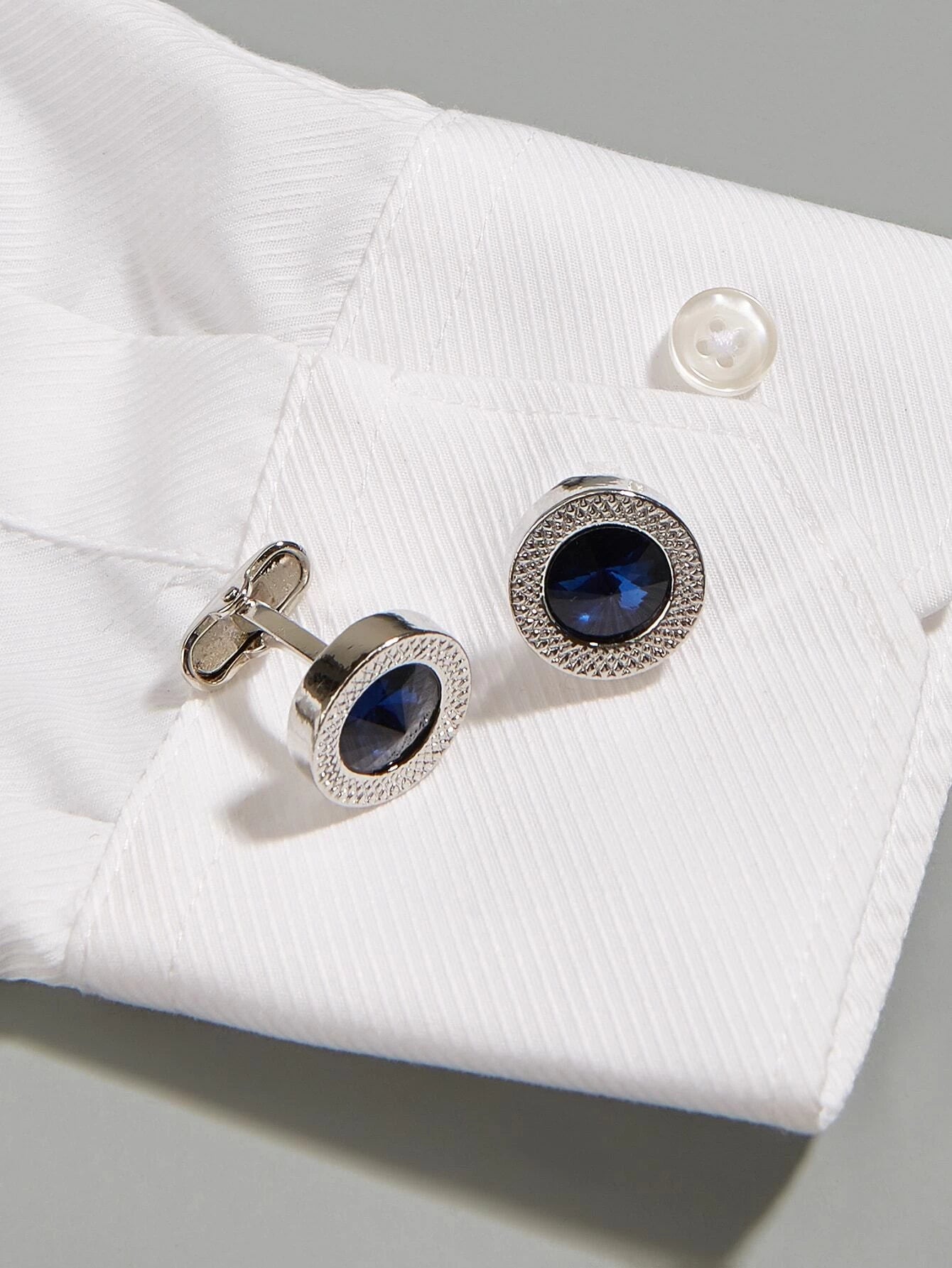 Men Rhinestone Decor Cufflinks