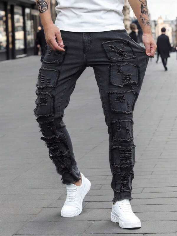 Men Ripped Frayed Skinny Jeans