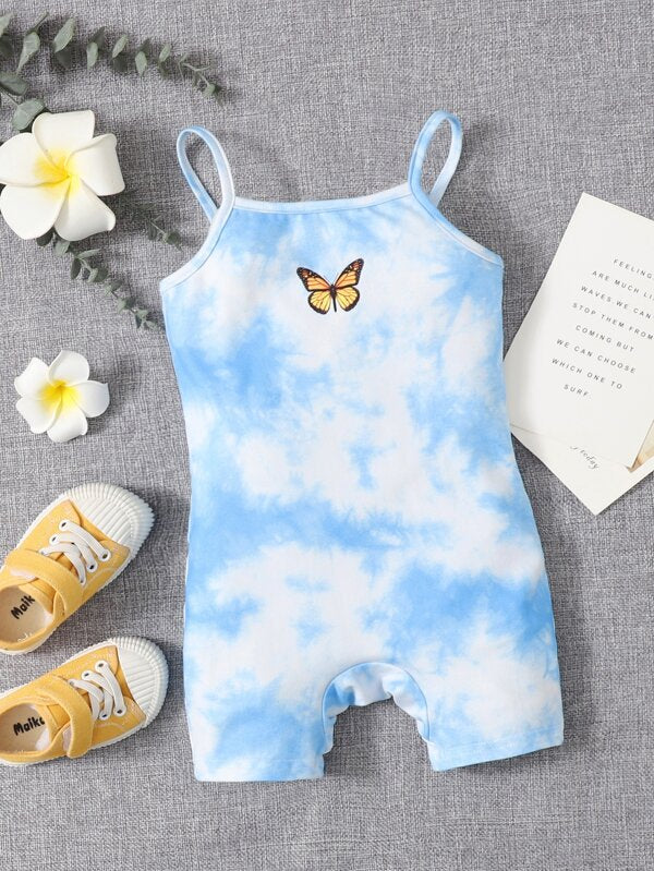 SHEIN Baby Butterfly Print Tie Dye Cami Romper