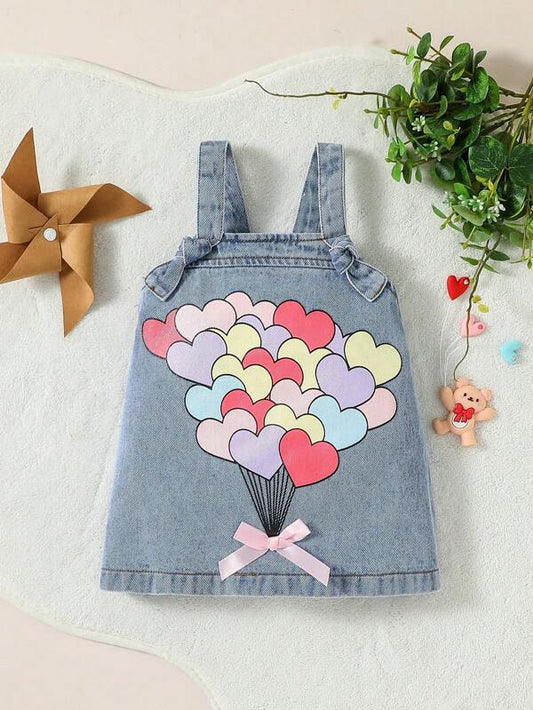 Baby Heart Print Knot Front Overall Dress