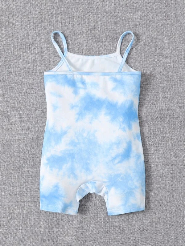 SHEIN Baby Butterfly Print Tie Dye Cami Romper