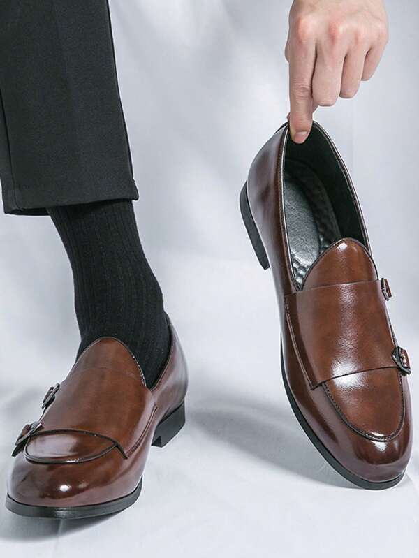 Men Buckle Decor Monk Strap Shoes, Fashion Dress Shoes