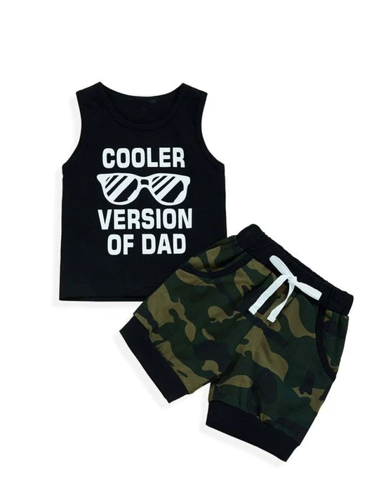 Baby Slogan Graphic Tank Top & Camo Print Drawstring Waist Shorts