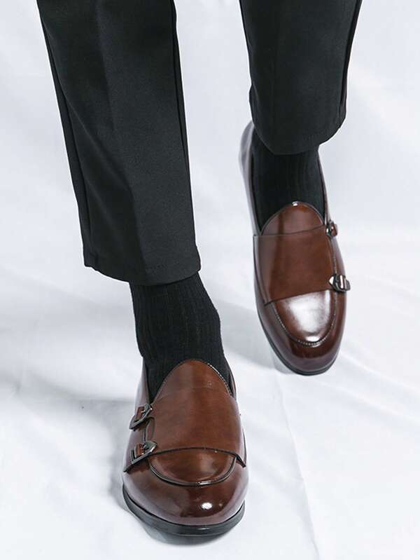 Men Buckle Decor Monk Strap Shoes, Fashion Dress Shoes