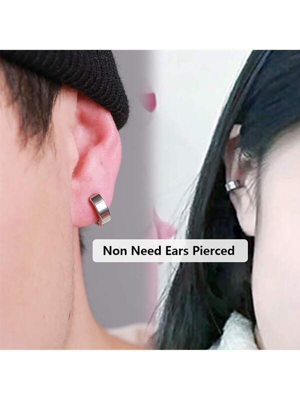 1 Pair Non-Piercing Earrings Ear Clip Fake Ear Hoops for Men and Women Punk Non Ears Pierced Adjustable Stainless Steel Earrings Fashion Clip Earrings Party Dating Holiday Gifts