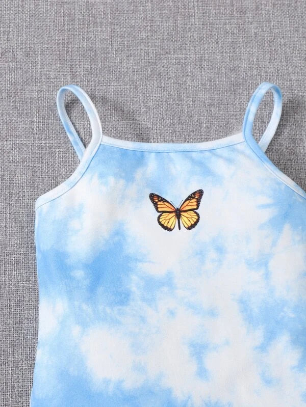 SHEIN Baby Butterfly Print Tie Dye Cami Romper