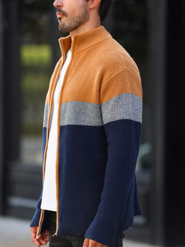 Manfinity LEGND Men Color Block Zip Up Cardigan