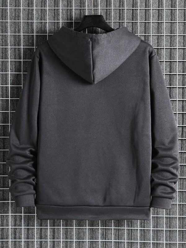 Men Slant Pockets Zip Up Drawstring Thermal Hoodie