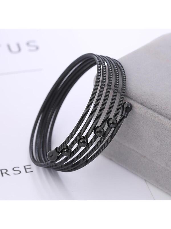 Exaggerated Stainless Steel Wire Braided Twisted Rope Bracelet, Fashion Multi-layer Coil For Women