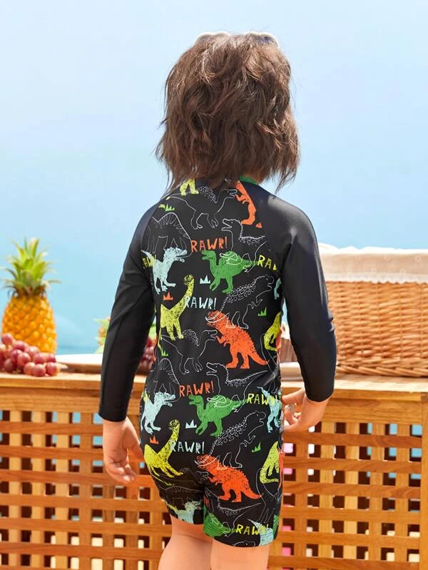 Toddler Boys 1pack Allover Dinosaur Print Zipper Front One Piece Swimsuit