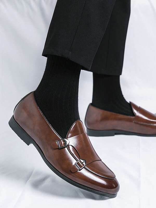 Men Buckle Decor Monk Strap Shoes, Fashion Dress Shoes