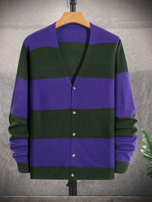 Men Two Tone Button Up Cardigan