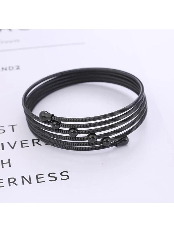 Exaggerated Stainless Steel Wire Braided Twisted Rope Bracelet, Fashion Multi-layer Coil For Women