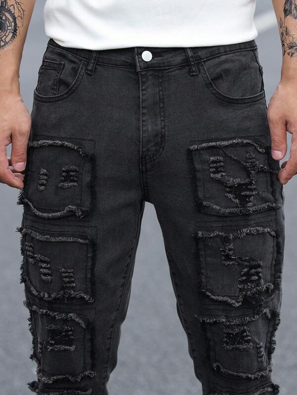 Men Ripped Frayed Skinny Jeans